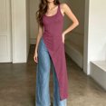thumbnail image 4 of IUYRTFE Women's Square Neck Sleeveless Asymmetrical Hem Long Tank Top Slim Fit Casual Summer Tunic, 4 of 7