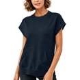 thumbnail image 6 of Women's Sweatshirts, Short Sleeve Pullover Tops with Crew Neck & Pocket, Casual Tees for Active Fitness Spring Summer Wear | VerBelle,Navy XL, 6 of 8