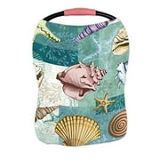 ABPHQTO Colorful Layered Pattern With Seashells Corals And Starfishes Nursing Cover Baby Breastfeeding Infant Feeding Cover Baby Car Seat Cover Infant Stroller Cover Carseat Canopy Breathable