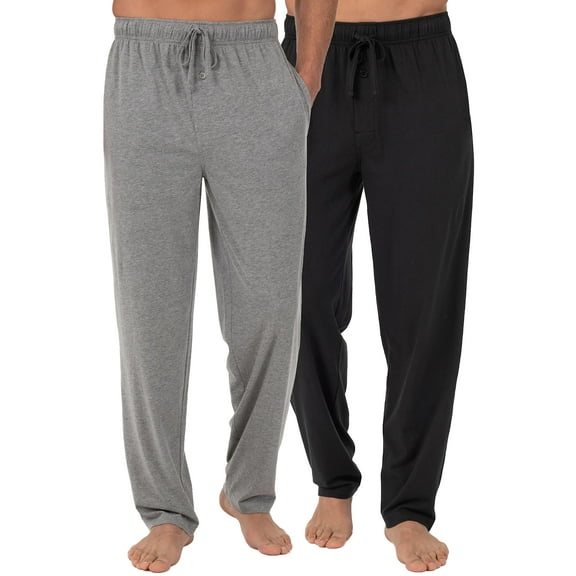 Fruit of the Loom Men's Jersey Knit Sleep Pant (2-Pack), Black/Light Grey, Large