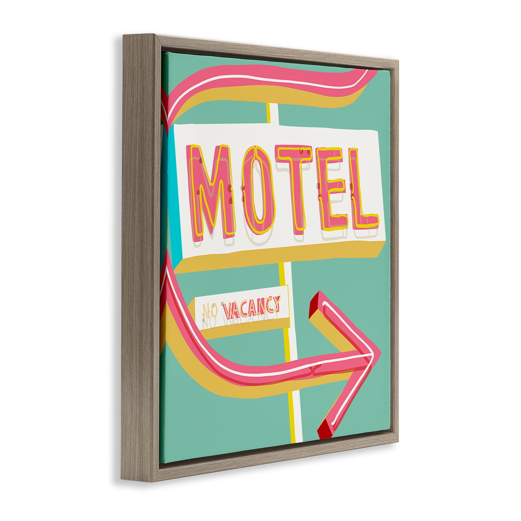 Stupell Industries Retro Motel Vacancy Text & Numbers Painting Brown Floater Framed Canvas Art Print Wall Art, 25 x 25