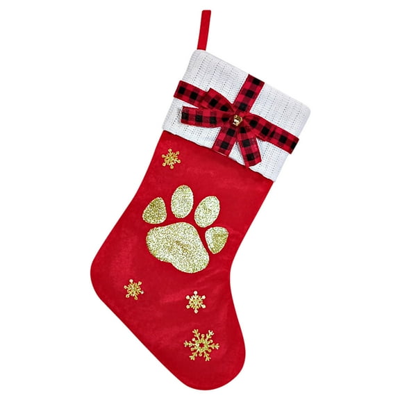 LanSuare Christmas Stockings with Dog Paw Prints, 17.7Inch Red Personalized Christmas Stockings, Hanging Ornaments Candy Gift Bags for Christmas Decorations（Red）