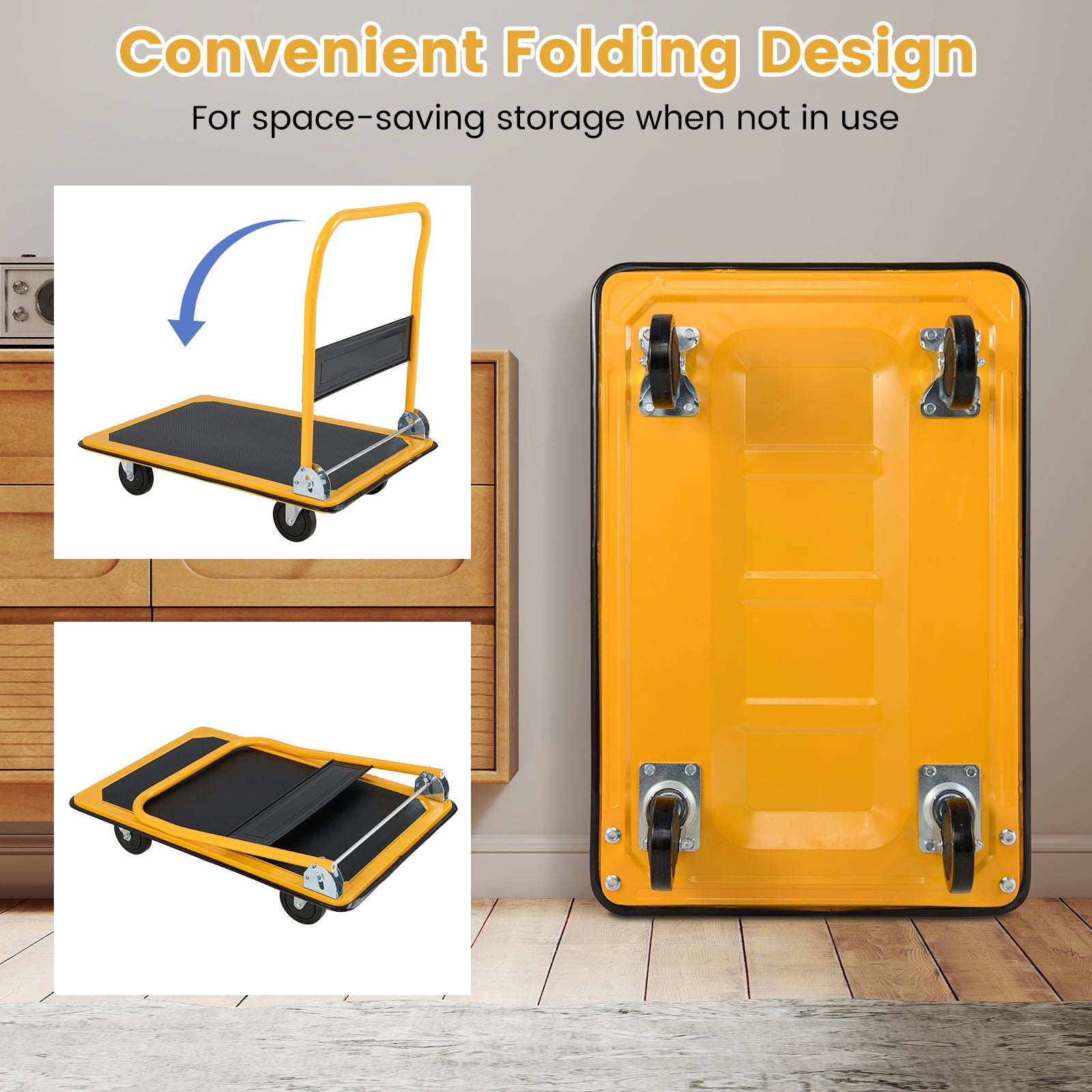 Costway 660lbs Platform Cart Dolly Folding Foldable Moving Warehouse Push Hand Truck New Yellow