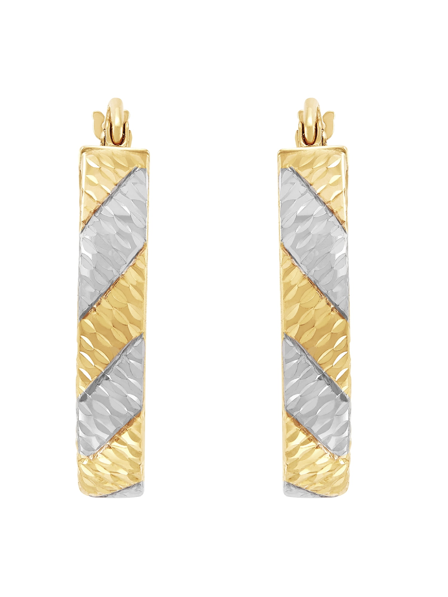 Brilliance Fine Jewelry 10K Yellow Gold with White Rhodium Oval Hoop Earrings