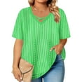 thumbnail image 3 of Lmnyox Women's Plus Size Tops Fashion Short Sleeve Cross V Neck Striped Shirt Oversized Casual Trendy Tunic Blouses, 3 of 6