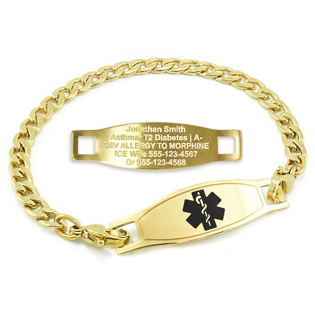 MedicEngraved Yellow Gold Stainless Steel Custom Medical Alert Bracelet - 5mm Curb Link