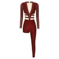 thumbnail image 4 of Linjinx Women Gymnastics Leotard Unitard Full Length One Piece Rhinestone Figure Ice Skating Jumpsuit Burgundy XL, 4 of 7