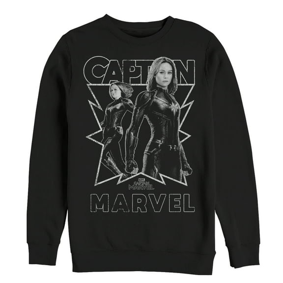 Men's Marvel Captain Marvel Gray Grayscale Portrait Sweatshirt Black Small