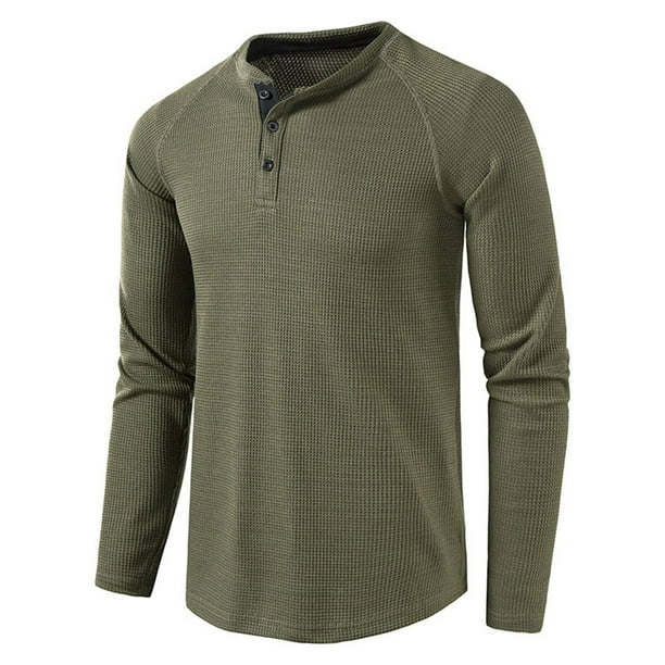 pstuiky camisetas de manga larga para hombre, Camisa informal de manga larga con cuello alto y botones de invierno para hombre camisetas de hombre xl