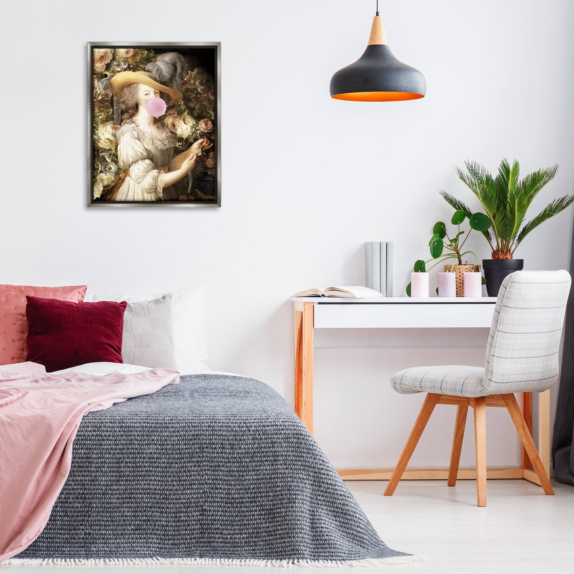 Stupell Industries Renaissance Lady & Gum People Painting Gray Floater Framed Canvas Art Print Wall Art, 25 x 31