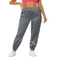 thumbnail image 1 of CHOK Women‘s Drawstring Elastic High Rise Silky Satin Cargo Solid Pants, 1 of 5