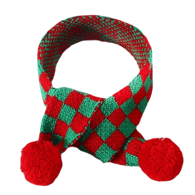 Bufanda navideña para mascotas Collar de punto para mascotas Bola de peluche Cuello de perro de invierno Ropa cálida para cachorros y gatos Accesorios Mini bufanda de punto
