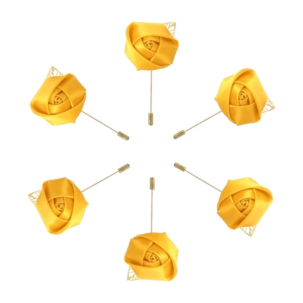 Ramilletes de rosa Unique Bargains 6 Pcs Amarillo Seda Metal