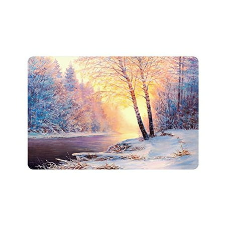 Mkhert Abstract Beautiful Winter Landscape Forest River Doormat