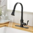 thumbnail image 3 of BWE Kitchen Faucet Matte Black with Pull Out Sprayer 3 Spray Modes Farmhouse Single Handle Singe Lever Gooseneck High Arc Kitchen Sink Faucet with Deck Plate Commercial Bar Kitchen Faucets, 3 of 9