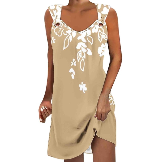 Robe pour Femmes, Robe d'Été pour Femmes, Robe d'Été Imprimée Sans Manches à Col en V, Robe d'Été pour Femmes, Robe d'Été pour Femmes