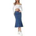 thumbnail image 2 of INSPIRE CHIC Fishtail Denim Skirt for Women's Washed Midi Jean Bodycon Skirt M Mid Blue, 2 of 6