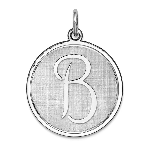 925 Sterling Silver Solid Polished back Brocaded Letter Name Personalized Monogram Initial B Charm 27x20mm Wide Pendant