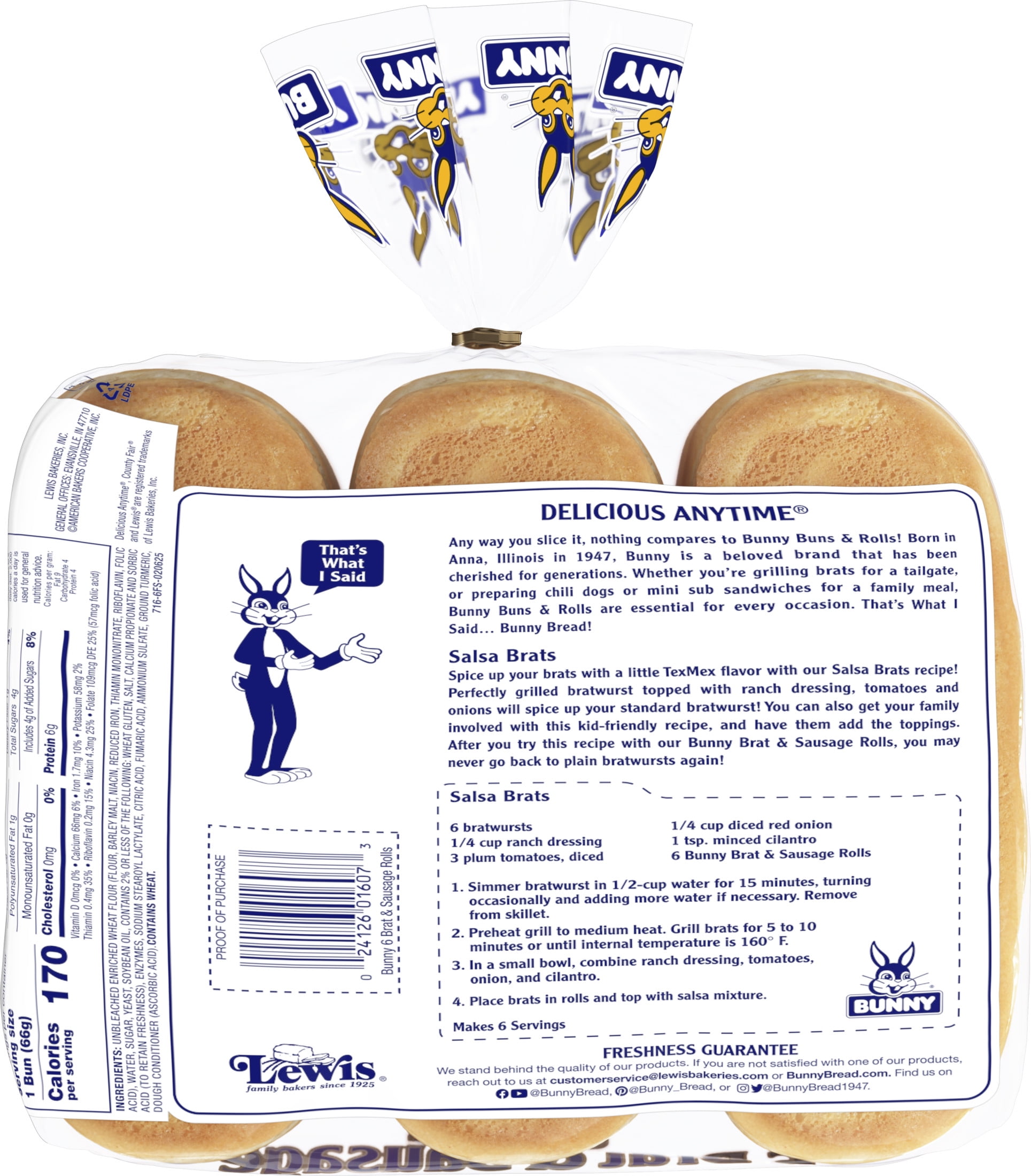 Bunny White Brat & Sausage Rolls, 14 oz, 6 Count