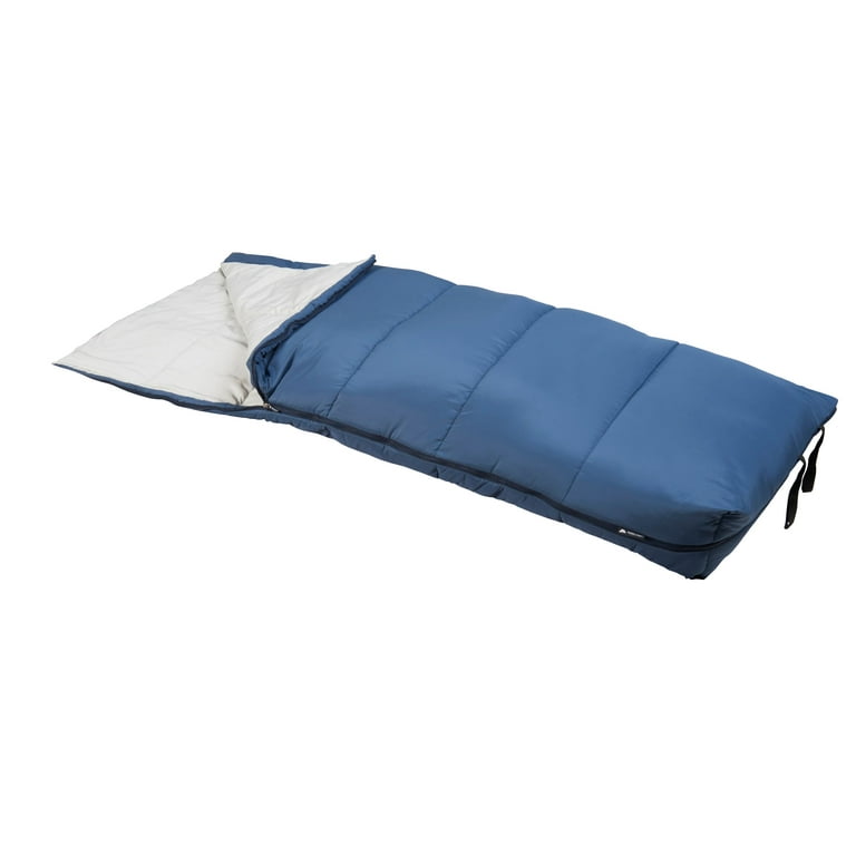 Folded rolled up camping sleeping bag with waterproof lining and