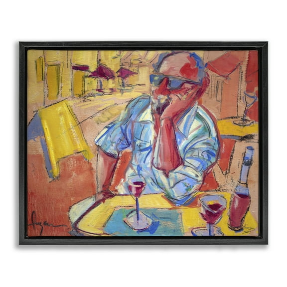Stupell Industries Man with Wine Portrait People Painting Black Floater Framed Canvas Art Print Wall Art, 21 x 17