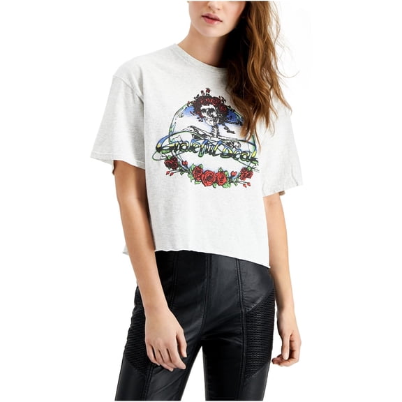 Junk Food Womens Grateful Dead Skull and Roses Graphic T-Shirt, Grey, Medium
