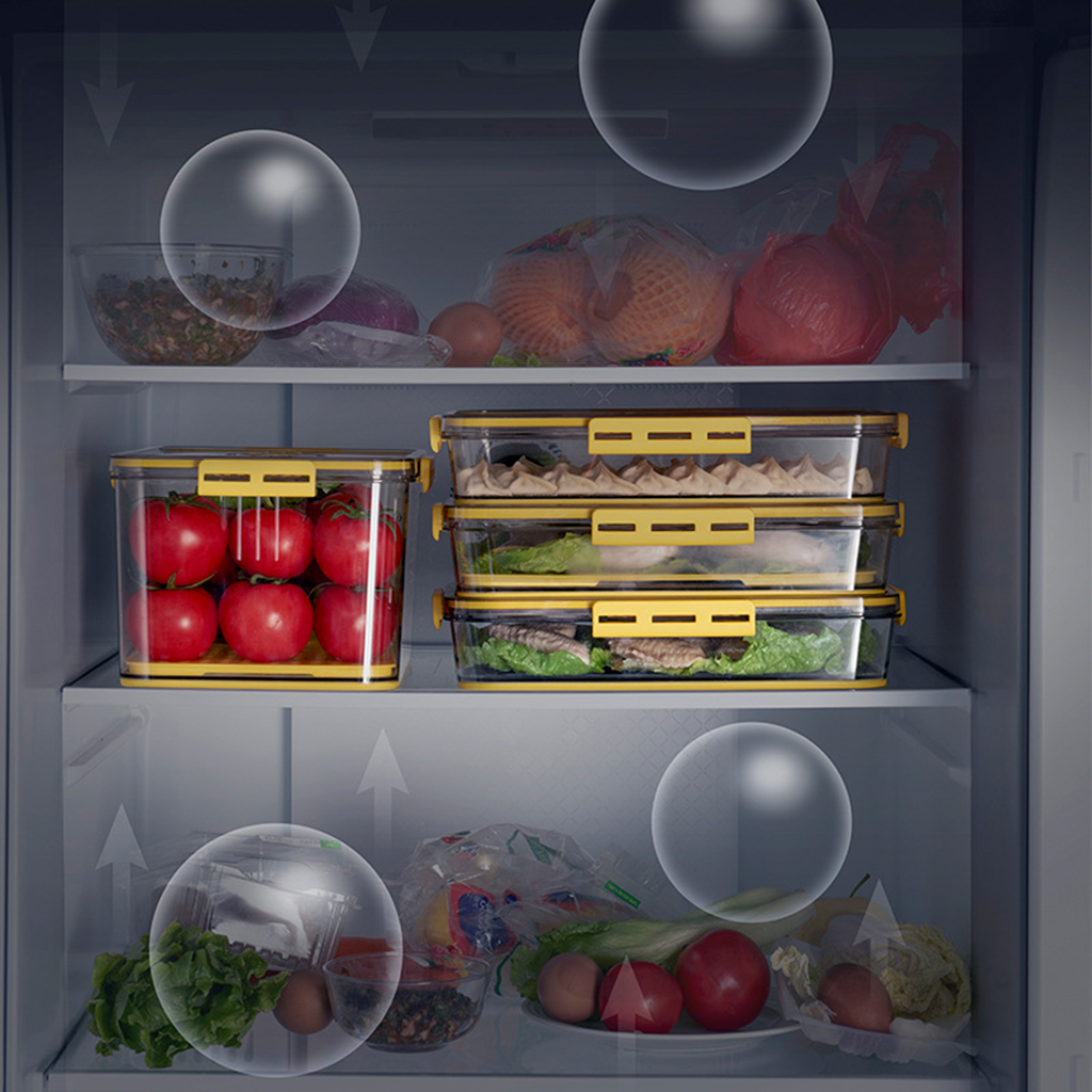 Plastic Food Storage Box Container with Lid and Drain Tray Timing Function Fridge Produce Saver Refrigerator Organizer Keeper Leakproof Lunch Box