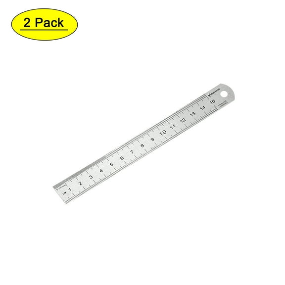 15cm 6 Inch Metric Stainless Steel Straight Ruler with Hanging Hole 2 Pack