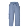 thumbnail image 3 of Pants for Women Work Drawstring Cropped Cargo Capris With Pockets for Outdoor Hiking Palazzo Wide Leg Pants, 3 of 4