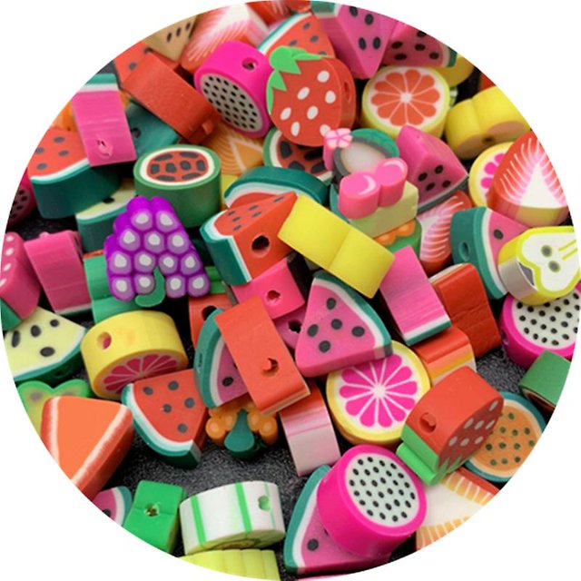 Cuentas de cara sonriente, cuentas espaciadoras de frutas, cuentas de arcilla polimérica de colores para joyería Diy. Afortunado Sencillez