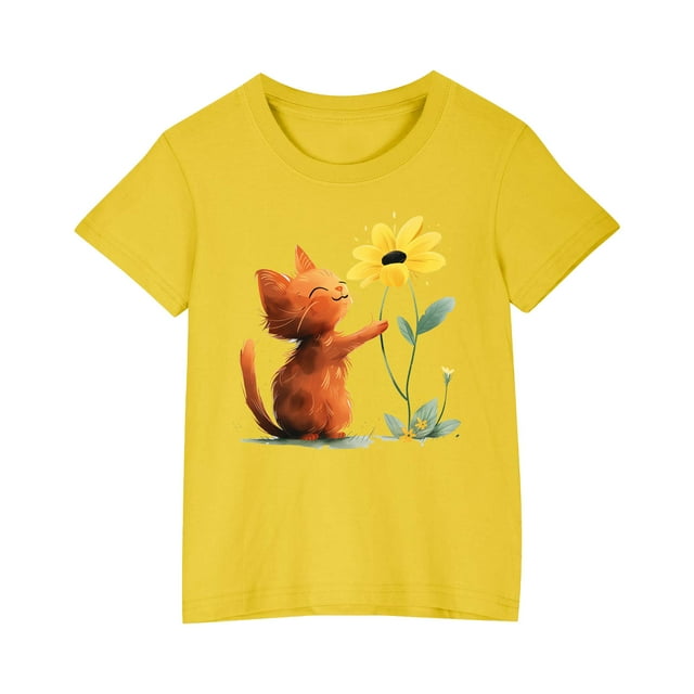 T-shirts Graphiques pour Fillette, Manches Courtes, Col Rond, T-Shirt Décontracté d'Été, Hauts