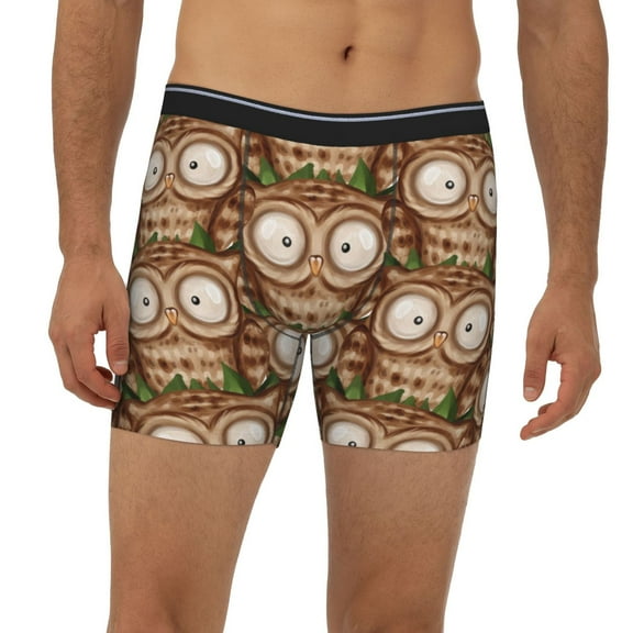 Mens Extended Length Boxer Briefs - Beautiful Owl Underwear Boxer Briefs with Elastic Band