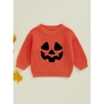 thumbnail image 4 of Okbabeha Kids Halloween Knit Sweater Long Sleeve Pumpkin Embroidery Knitwear, 4 of 9