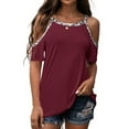 thumbnail image 2 of Pompotops Mode Femmes Manches Courtes Épaules Dénudées Col Rond Hauts Décontractés T-shirt Blouse, 2 of 8