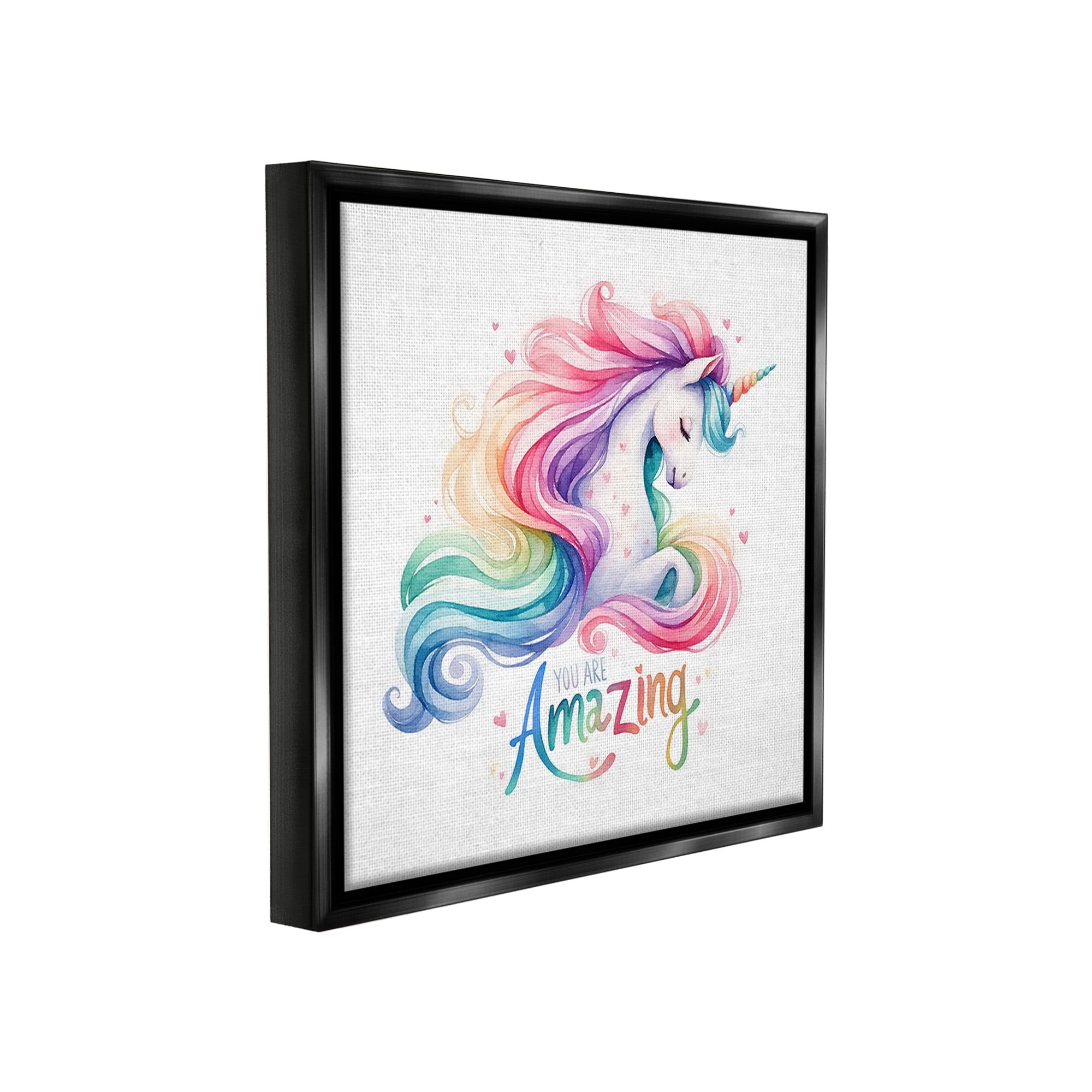 Stupell Industries You Are Amazing Unicorn Fairy Tales & Fantasy Painting Black Floater Framed Canvas Art Print Wall Art, 25 x 25