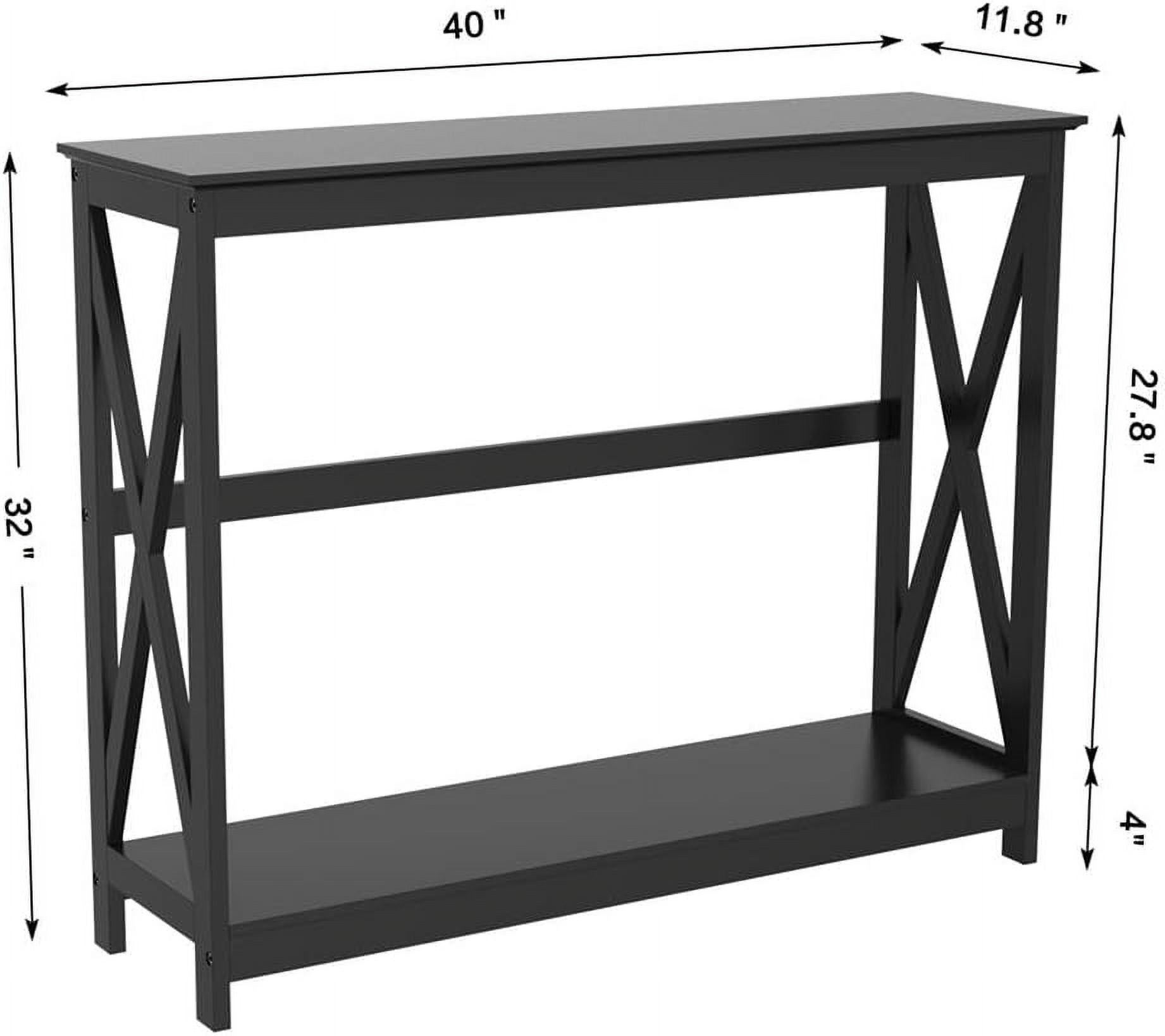 NIUMU Console Table for Entryway, 2 Tier Entryway Table Bookshelf Accent Table w/Storage Shelf Living Room Entry Hall Foyer Table Furniture, Black,X-Design