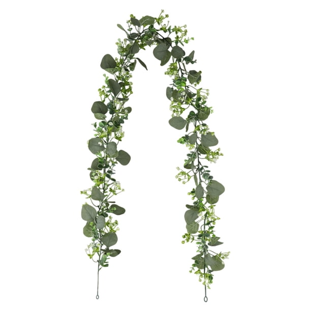 Enredadera de hojas verdes artificiales de ratán de 70 pulgadas, decoración rústica realista Estilo F