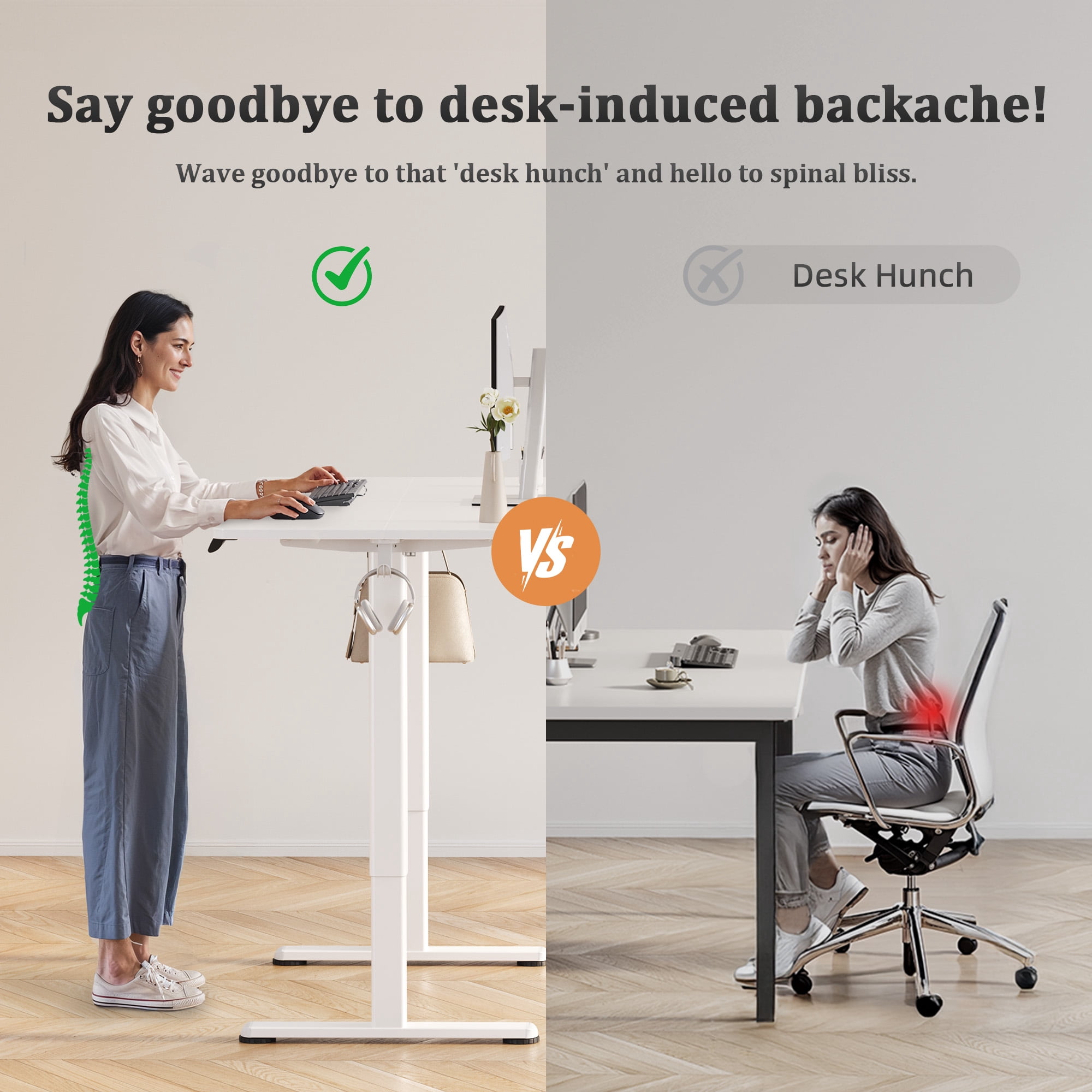 Innovar 48 inch Electric Standing Desk, Height Adjustable Computer Stand up Study Desks,Home Office Sit to Stand Motor Rising Table,Small Wooden Work Desks W/Memory Preset,White,24" Wide
