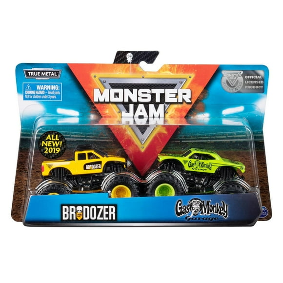 Monster Jam, Official Brodozer vs. Gas Monkey Die-Cast Monster Trucks, 1:64 Scale, 2 Pack