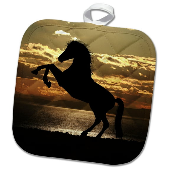 3dRose, Wonderful Sunset with Black Horse Farm Animal Nature Ocean, 8x8 Potholder