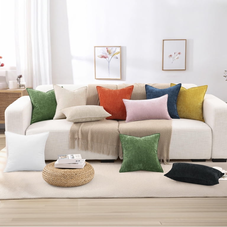 DecorUhome Throw Pillow Covers 18x18 Set of 2, Chenille Beige photo 8