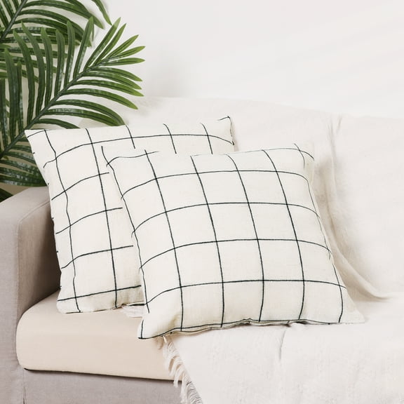 REGALWOVEN Set of 2 Linen Decorative Throw Pillow Covers for Sofa Home Bedroom Beige Dage 18" x 18"