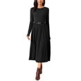 thumbnail image 1 of VESTIDO MIDI CASUAL DE MUJER INSPIRE CHIC CON MANGA LARGA Y CINTURÓN, VESTIDOS FLUIDOS DE OTOÑO, L NEGRO, 1 of 6