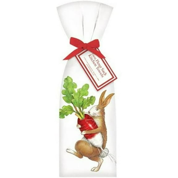 2 Rabbit with Radish Ribbon Tied Flour Sack Towels