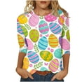 thumbnail image 2 of TrendVibe365 Women's Easter Shirts 3/4 Sleeves Easter Eggs Floral Butterfly Holiday Gifts Tees Crew Neck Tops 3/4 Sleeve Shirts Loose Caual Funny Shirts Clothes Beige S(US=4), 2 of 4