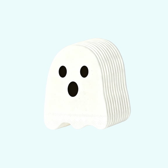 VORJELT 25 Count Halloween Ghost Paper Napkins - Diecut Disposable Party Supplies for Spooky Table Decor, Ideal for Cocktail and Snack Serving, Perfect for Halloween Parties and Gatherings White