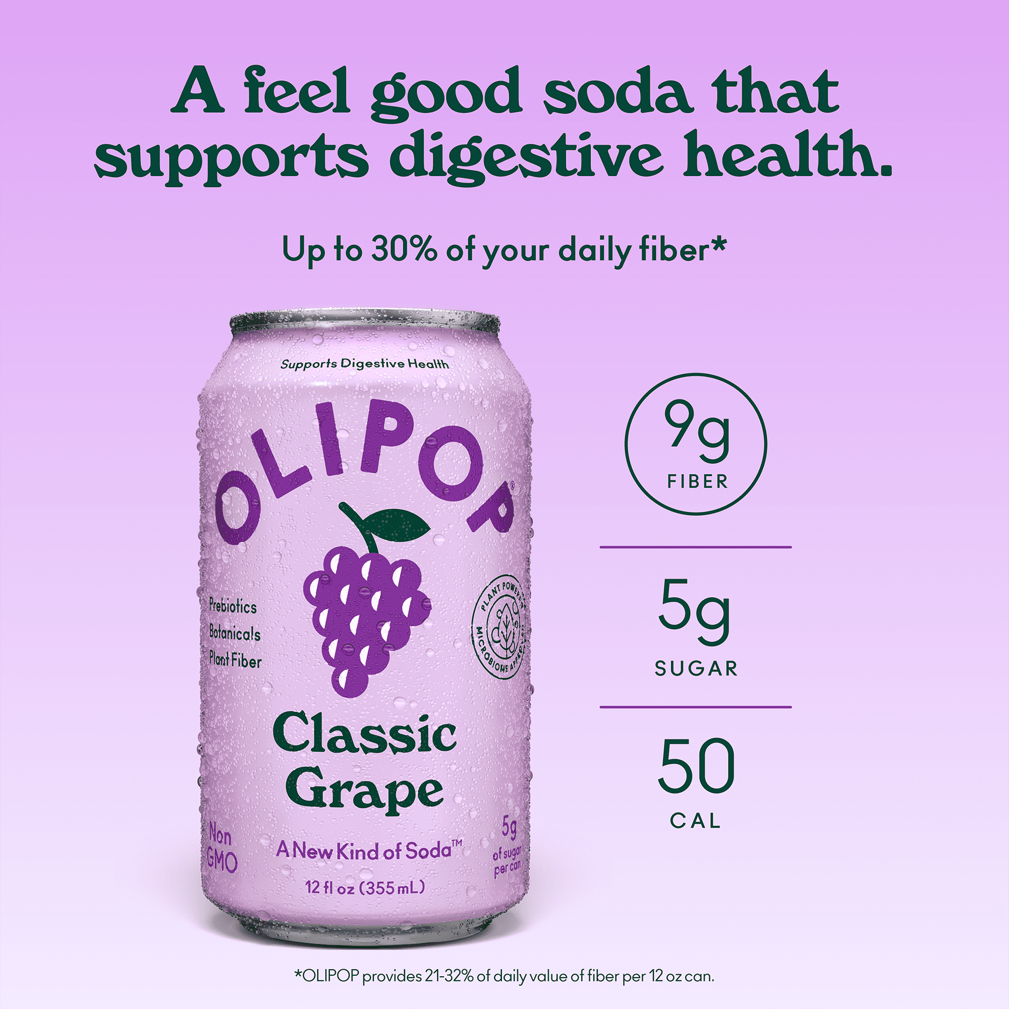 Olipop Prebiotic Soda Pop, Classic Grape, High Fiber, 12 fl oz 12 Pack