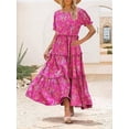 thumbnail image 5 of Summer Casual Bohemian Floral Dresses for Women Puff Short Sleeve Long Maxi Dress with Pockets Red S, 5 of 7