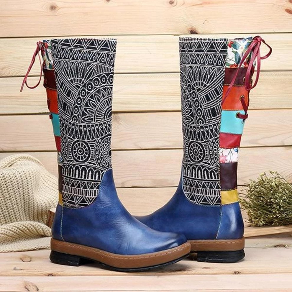 Colorful Boots Retro Long Boots Elegant Shoes Stitching Fashion Ethnic ...