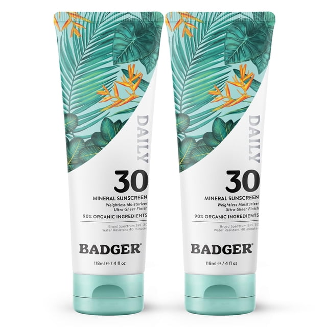 Protector solar Badger Mineral Daily SPF 30, 120 ml, paquete de 2